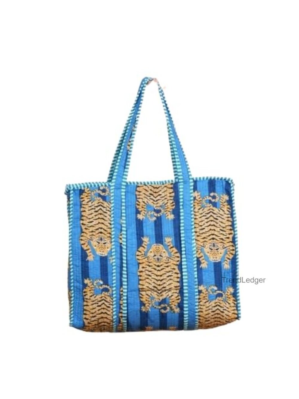 Quilted Cotton Tiger Print Reversible Large Tote Bag Grocery Travel
